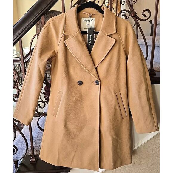 Allegra K Khaki Mid Length 2 Button Dress Coat Size XS - Picture 2 of 6